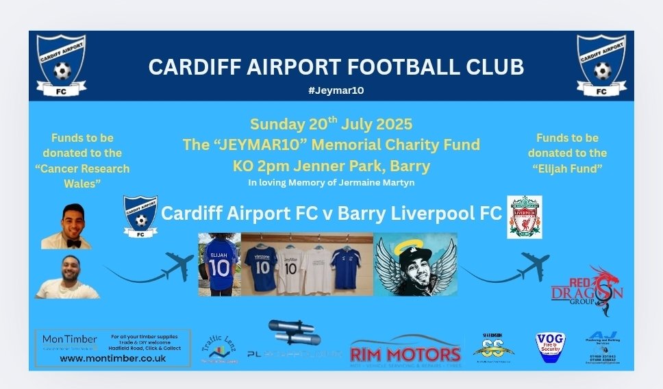 Sunday 20th July 2pm Jenner Park. Please make every effort to help with raising money for the charities detailed below.