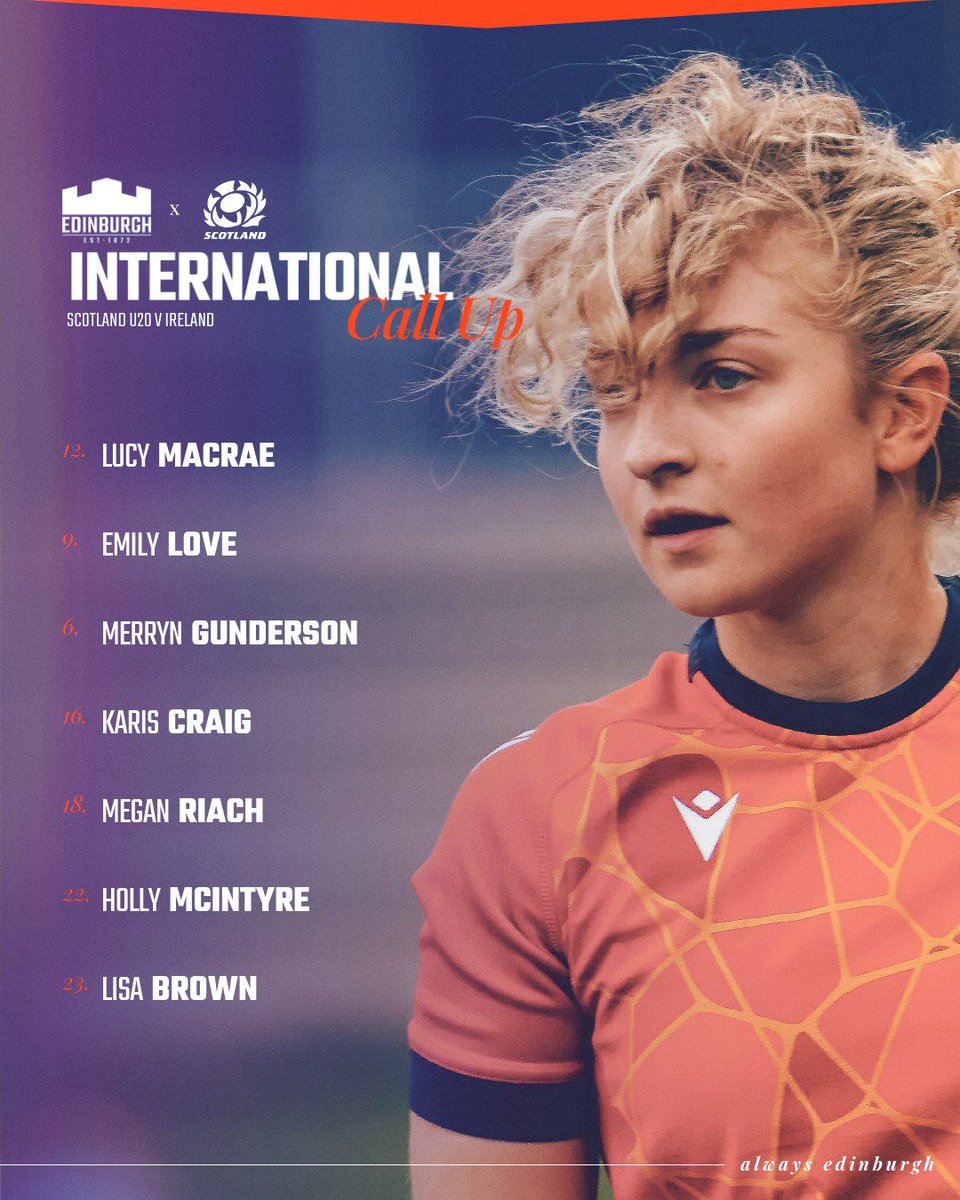 Edinburgh Rugby (@edinburghrugby) on Twitter photo All the best to our seven players named in the Scotland U20 Women's team to face Ireland U20 tomorrow afternoon! 🏴
<a href="/Scotlandteam/">Scottish Rugby</a> | #AsOne All the best to our seven players named in the Scotland U20 Women's team to face Ireland U20 tomorrow afternoon! 🏴
<a href="/Scotlandteam/">Scottish Rugby</a> | #AsOne