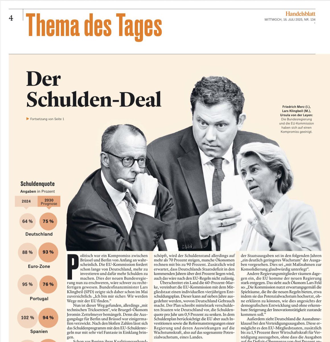 Arno Gottschalk (@arnogottschalk) on Twitter photo Der Deal fußt auf der Annahme, dass die Ausnahmeregelung für die Verteidigungsausgaben über 2028 hinaus gilt. Ob es dann immer noch eine qualifizierte Mehrheit im Europäischen Rat für gut hält, dass das ökonomisch stärkste Land auch seine militärische Führerschaft ausbauen will, Der Deal fußt auf der Annahme, dass die Ausnahmeregelung für die Verteidigungsausgaben über 2028 hinaus gilt. Ob es dann immer noch eine qualifizierte Mehrheit im Europäischen Rat für gut hält, dass das ökonomisch stärkste Land auch seine militärische Führerschaft ausbauen will,