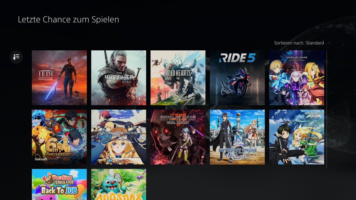 fennelyguy's tweet image. Last Chance to Play got updated. The following games will leave the PS+ Catalog on August 19th.

🕹️Star Wars: Jedi Survivor
🕹️The Witcher 3
🕹️Wild Hearts
🕹️Ride 5
🕹️Sword Art Online: Last Recollection
🕹️Sword Art Online: Lost Song
🕹️Sword Art Online: Hollow Realization
🕹️Sword…