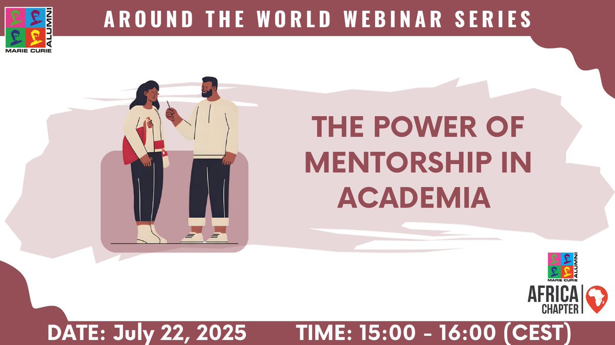 Mariecurie_alum's tweet photo. Mentorship is an essential yet often undervalued element of academic and research success.

The upcoming webinar, co-organised by @MCAA_Africa and @MCAA_CommWG as part of the Around the World series, will focus on this topic.       

📝 Register to attend: https://t.co/wz1RxB5FhF https://t.co/cpzfqibeFw