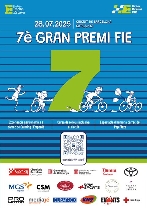 📢#SomAltaveu
📌 VII Gran Premi Fundació Isidre Esteve.
 <a href="/CentrosPuente/">Centros Puente | Fund. Isidre Esteve</a>  <a href="/IsidreEsteveDkr/">IsidreEsteveDKR</a> 
📅 28 de juliol 📍<a href="/Circuitcat_es/">Circuit de Barcelona-Catalunya</a>
#GranPremiFIE
👉Inscripcions: bit.ly/4f1o296