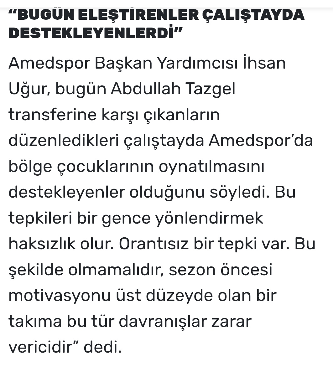 Çalıştayda destekleyen insanlar gidip Amedspor ilkeleriyle bağdaşmayan, Amedspora karşı hunharca sevinen "bölge çocuğunu" mu getirin dediler de bugün böyle bir açıklama yapıyorsunuz