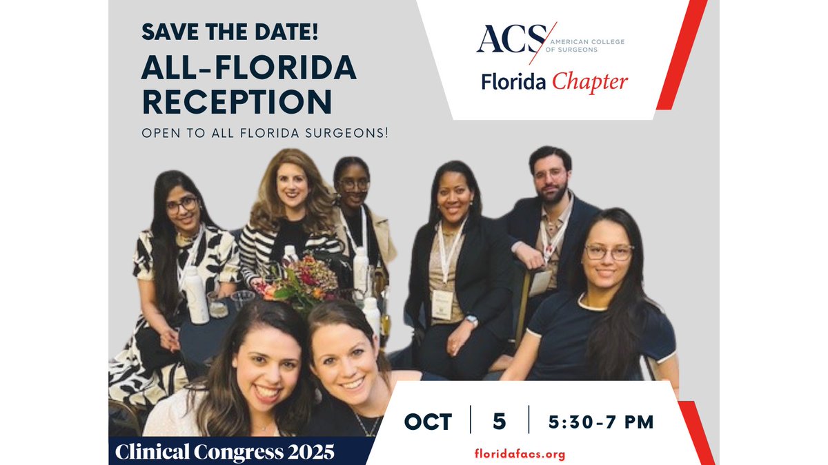 FloridaACS (@floridaacs) on Twitter photo Mark your calendars, Sunday October 5! As you prepare your travels for <a href="/AmCollSurgeons/">American College of Surgeons</a> Clinical Congress, be sure to attend our ALL-Florida Reception! Open to ALL Florida surgeons. We hope to see you there! #FCatACSCC25 Mark your calendars, Sunday October 5! As you prepare your travels for <a href="/AmCollSurgeons/">American College of Surgeons</a> Clinical Congress, be sure to attend our ALL-Florida Reception! Open to ALL Florida surgeons. We hope to see you there! #FCatACSCC25