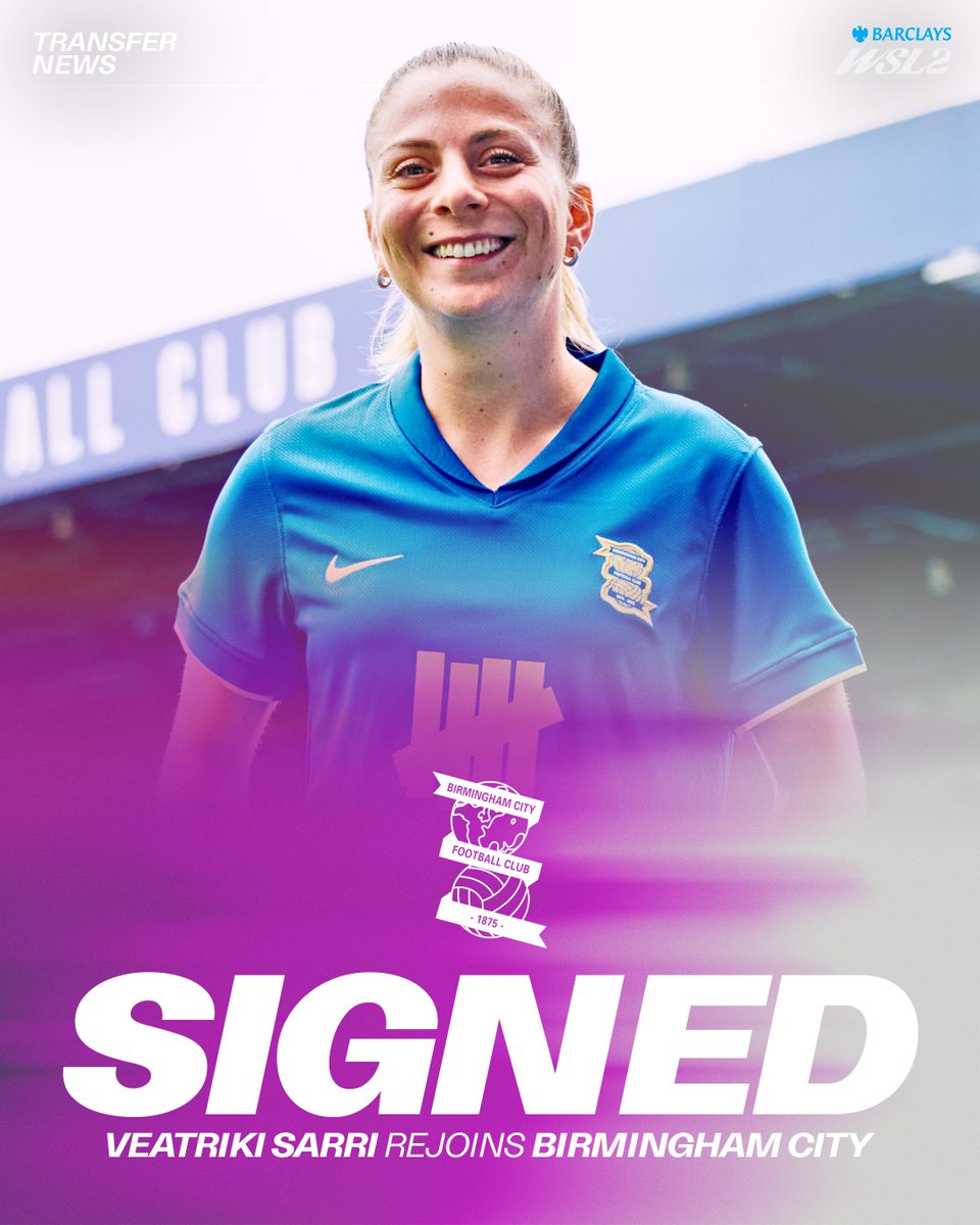 BarclaysWSL2's tweet image. The Return ™️
Veatriki Sarri is back at @BCFCWomen after joining on a two-year deal from Everton ✍️
#BarclaysWSL2