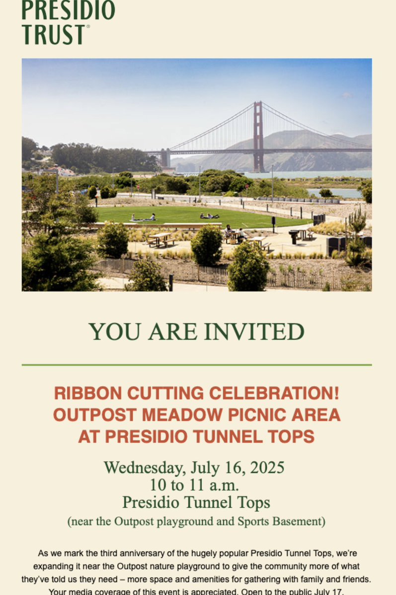 dpna's tweet image. Media Invite / Coverage Request: Today / Wednesday at 10am. Presidio Outpost Meadow Ribbon Cutting.
davidperry.com/newsroom/07-16…
