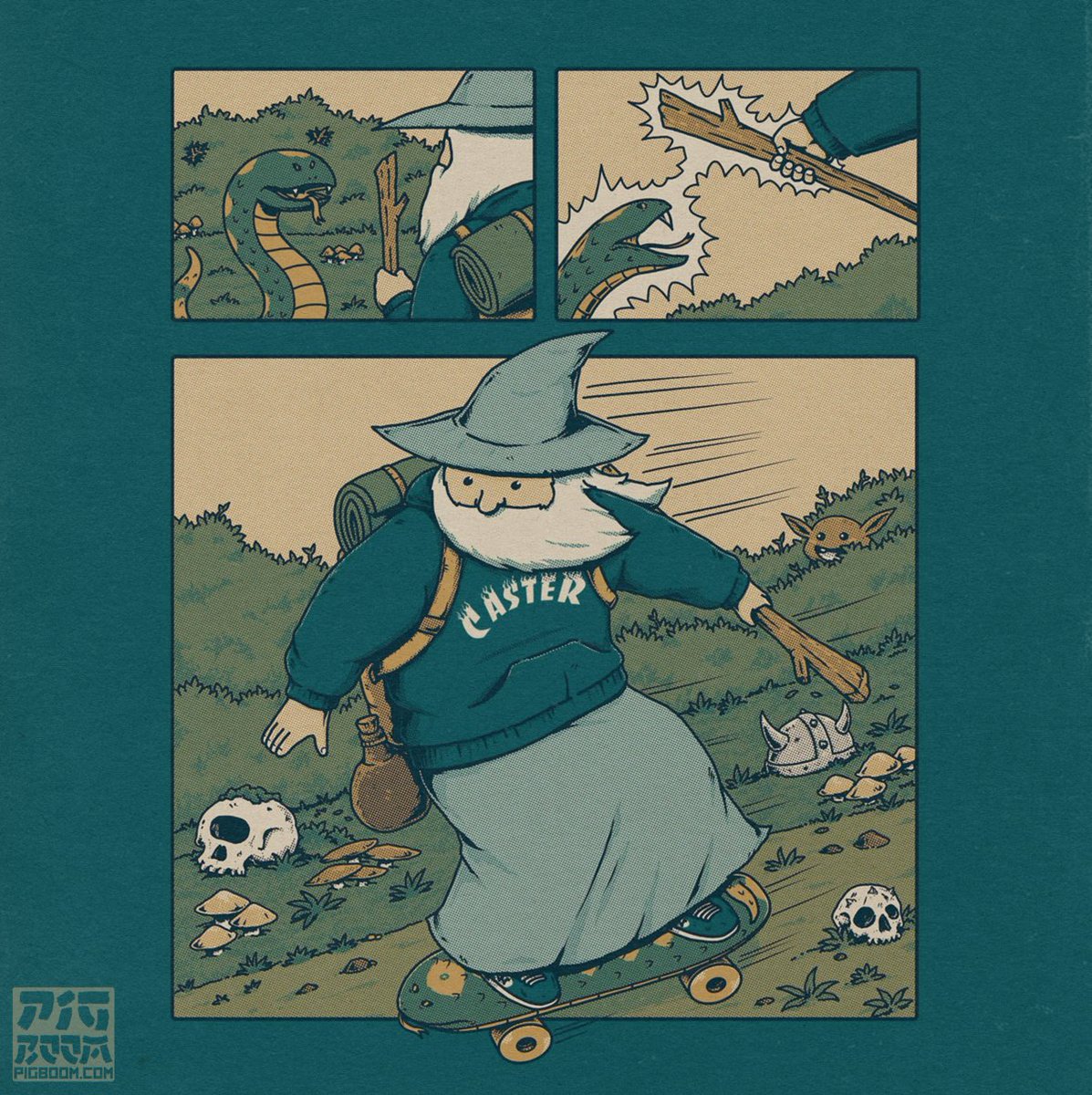 "Snakeboarding Wizard" $18 Tee - Today Only 
Shop link @ linktr.ee/pigboomart

Screen printed and shipped from Aurora, IL
#skateboarder #skateboardart #Wizardry #fantasyart #snakeboard #elf #fantasyadventure #spellcaster #magcial #wizardart