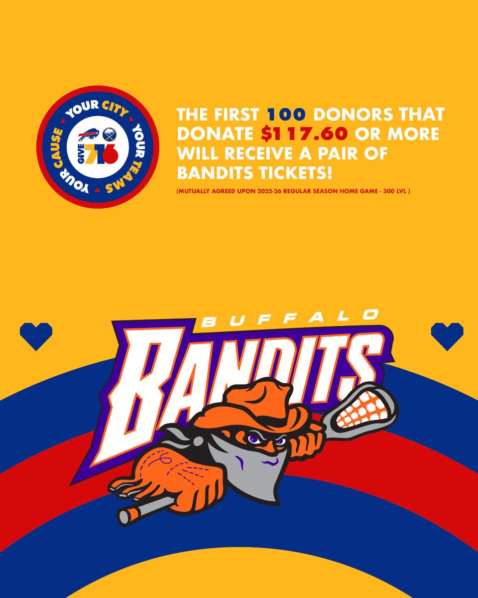 NLLBandits's tweet image. Donate $117.60 or more right now and receive two tickets for a game next season! 🎟️
Donate here: bit.ly/4nwWcoS