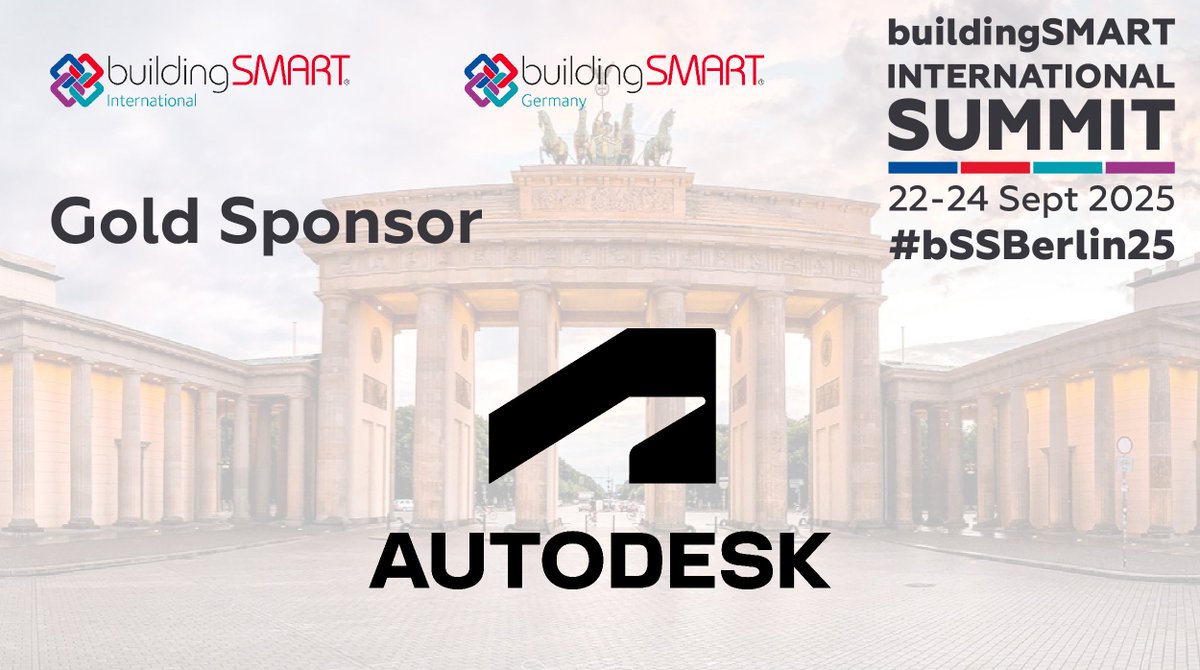 🚨 Big News from Berlin 🚨

We’re thrilled to announce Autodesk as a Gold Sponsor of the buildingSMART International Summit – Berlin 2025!

Join us in Berlin:
hubs.ly/Q03wPDVr0

#bSSBerlin25 #buildingSMART #openBIM #Autodesk