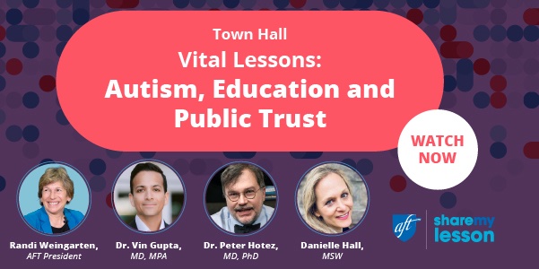 sharemylesson's tweet image. WATCH NOW: This insightful and engaging panel on Autism, Education and Public Trust already has 5 🤩 stars from attendees. Access it here: sharemylesson.com/webinars/vital…
@AFTunion @PeterHotez @VinGuptaMD @AutismSociety @rweingarten