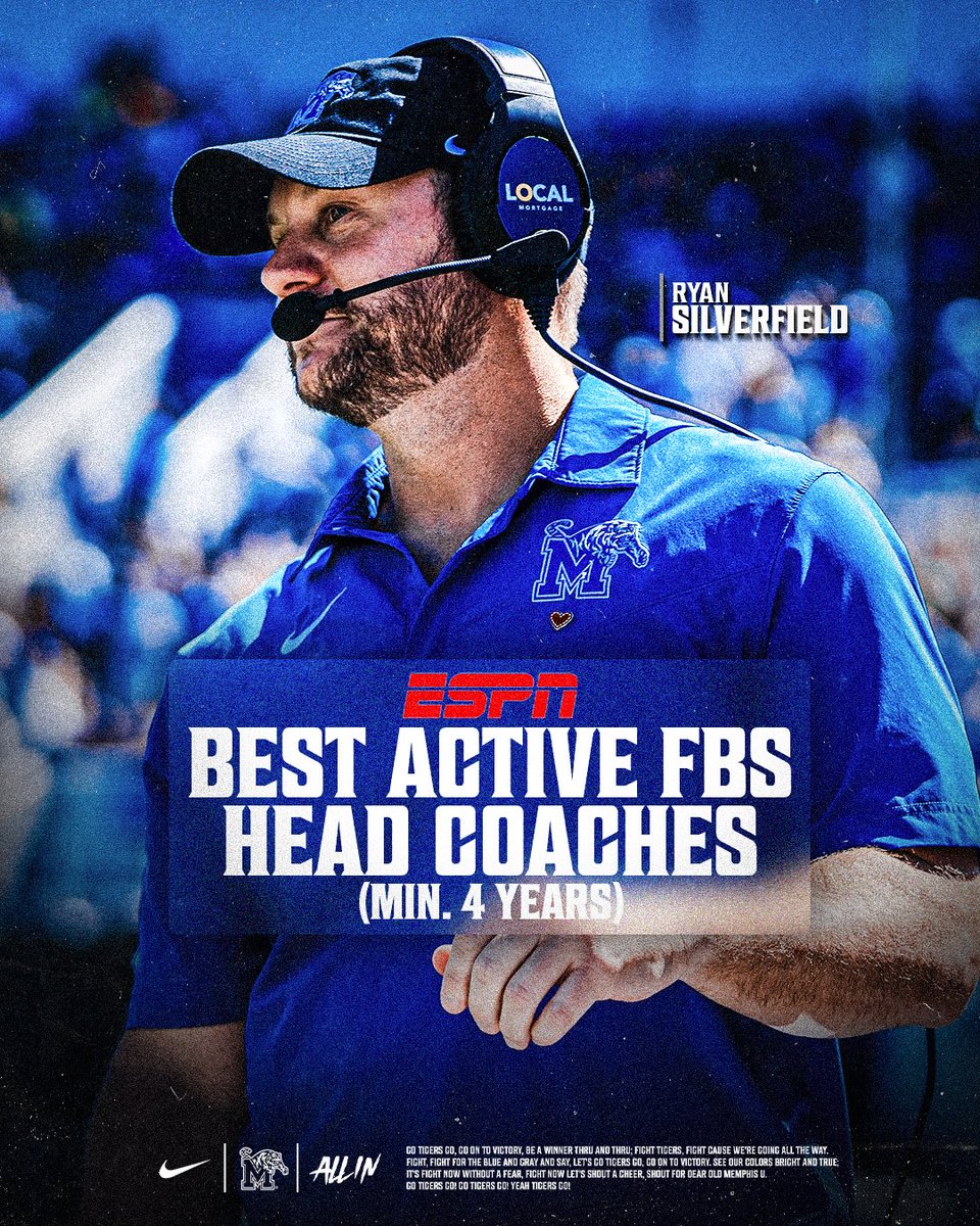 .<a href="/espn/">ESPN</a> ranks <a href="/RSilverfield/">Ryan Silverfield</a> as one of the top active FBS head coaches‼️

#ALLIN | #GoTigersGo

📰 gotigersgo.me/4lA66Vx