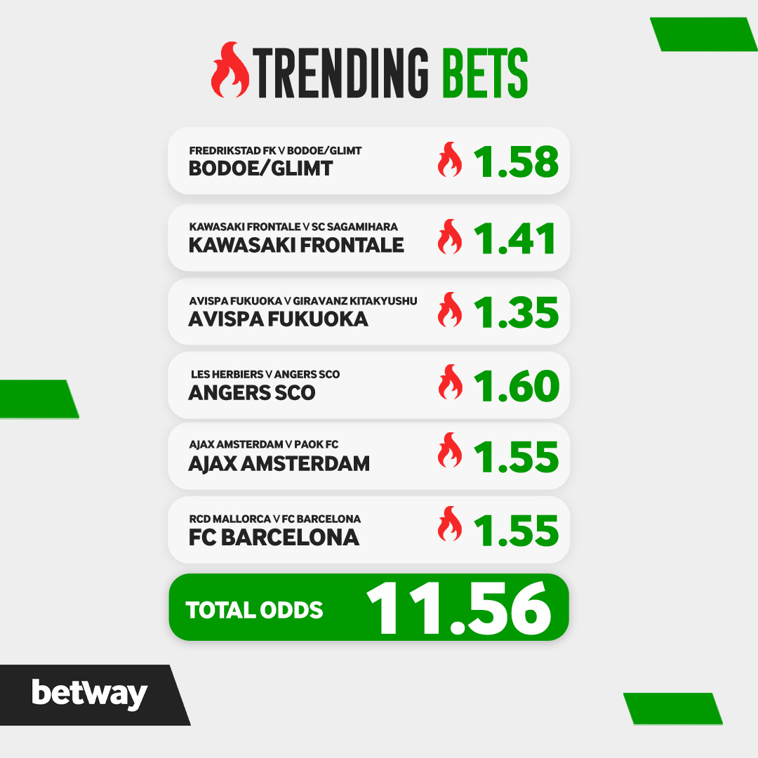 🎯 TRENDING BETS – TODAY’S HOT PICKS 🔥

Here are the top teams punters are backing:

1️⃣ Bodø/Glimt @ 1.58
2️⃣ Kawasaki Frontale @ 1.41
3️⃣ Avispa Fukuoka @ 1.35
4️⃣ Angers SCO @ 1.60
5️⃣ Ajax Amsterdam @ 1.55
6️⃣ FC Barcelona @ 1.55

💰 Total Odds: 11.56
Booking Code: BW6D78696

Are