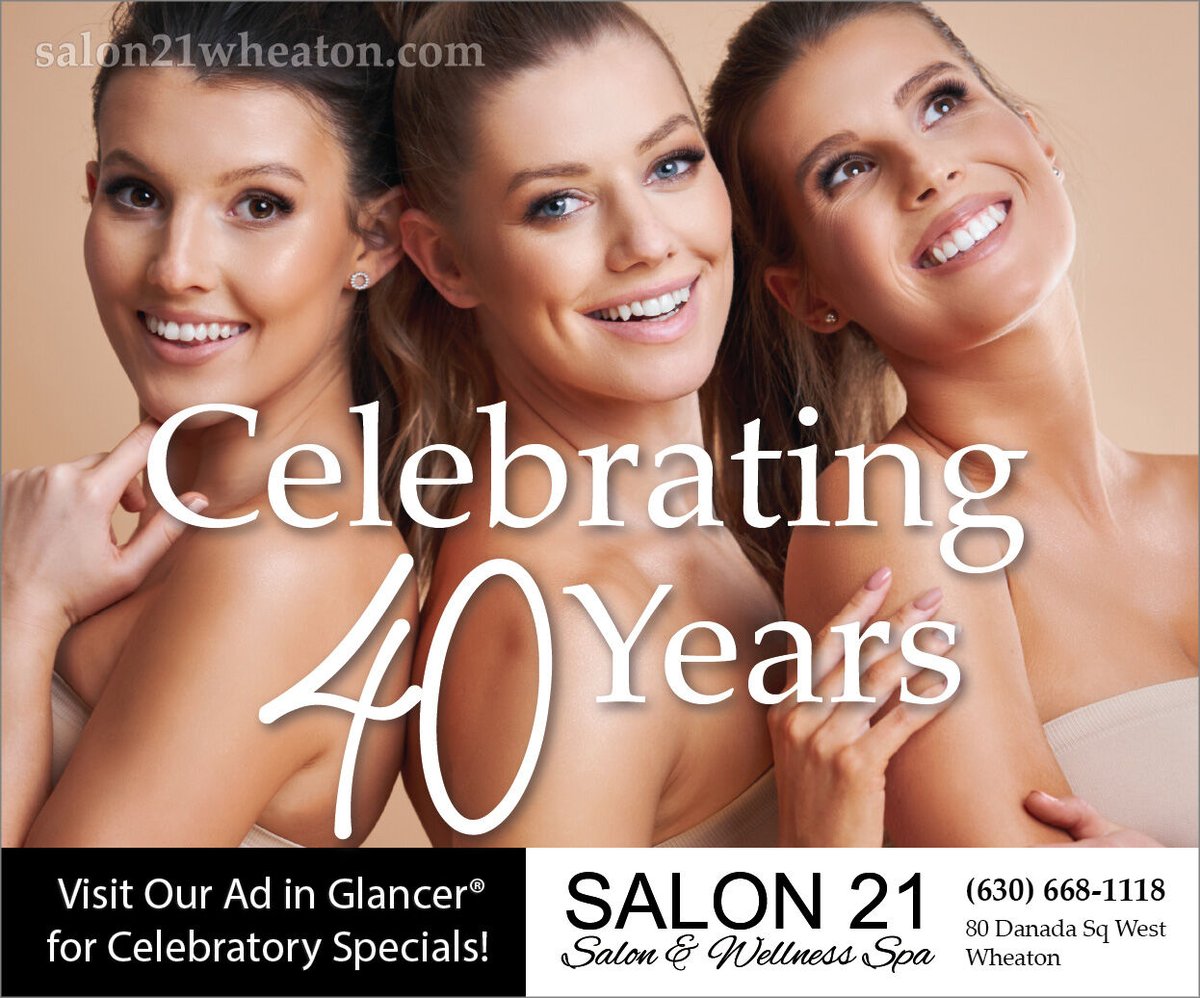 𝗦𝗔𝗟𝗢𝗡 𝟮𝟭 𝗜𝗦 𝗖𝗘𝗟𝗘𝗕𝗥𝗔𝗧𝗜𝗡𝗚 𝟰𝟬 𝗬𝗘𝗔𝗥𝗦!✨🎉 
Honoring 40 Years of Beauty Excellence with Amazing Celebratory Specials

✨Schedule an Appointment Today!✨
(630) 668-1118 • salon21wheaton.com 

View Specials– 
glancermagazine.com/post/wheaton-s…