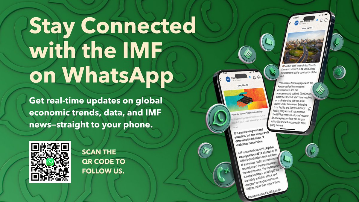 IMFAfrica's tweet image. Want to keep up with the latest from the IMF? Subscribe to our WhatsApp Channel for the latest economic data, expert perspectives, economic trends, and more. whatsapp.com/channel/0029Va…