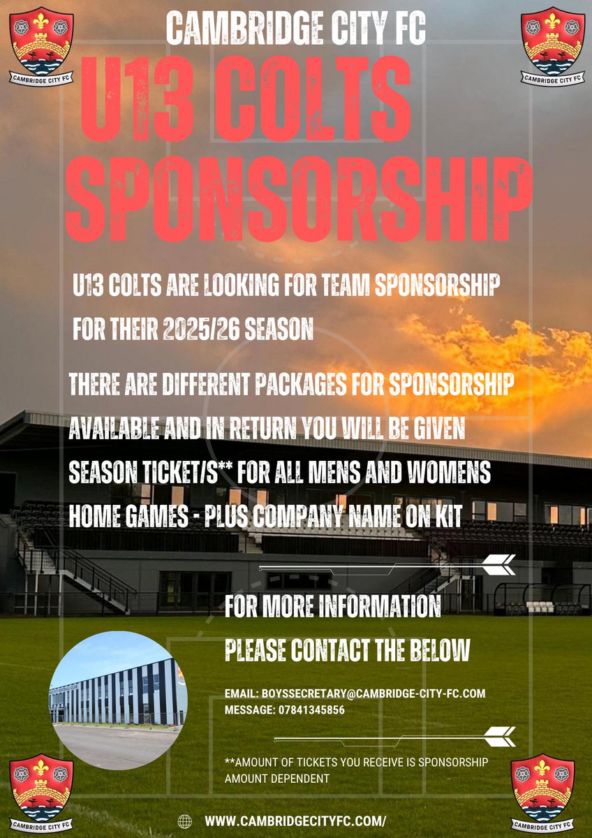 camcityyouth's tweet photo. If you are looking to sponsor a Cambridge City, then we’ve got a great opportunity for you https://t.co/lC6tEzxda9