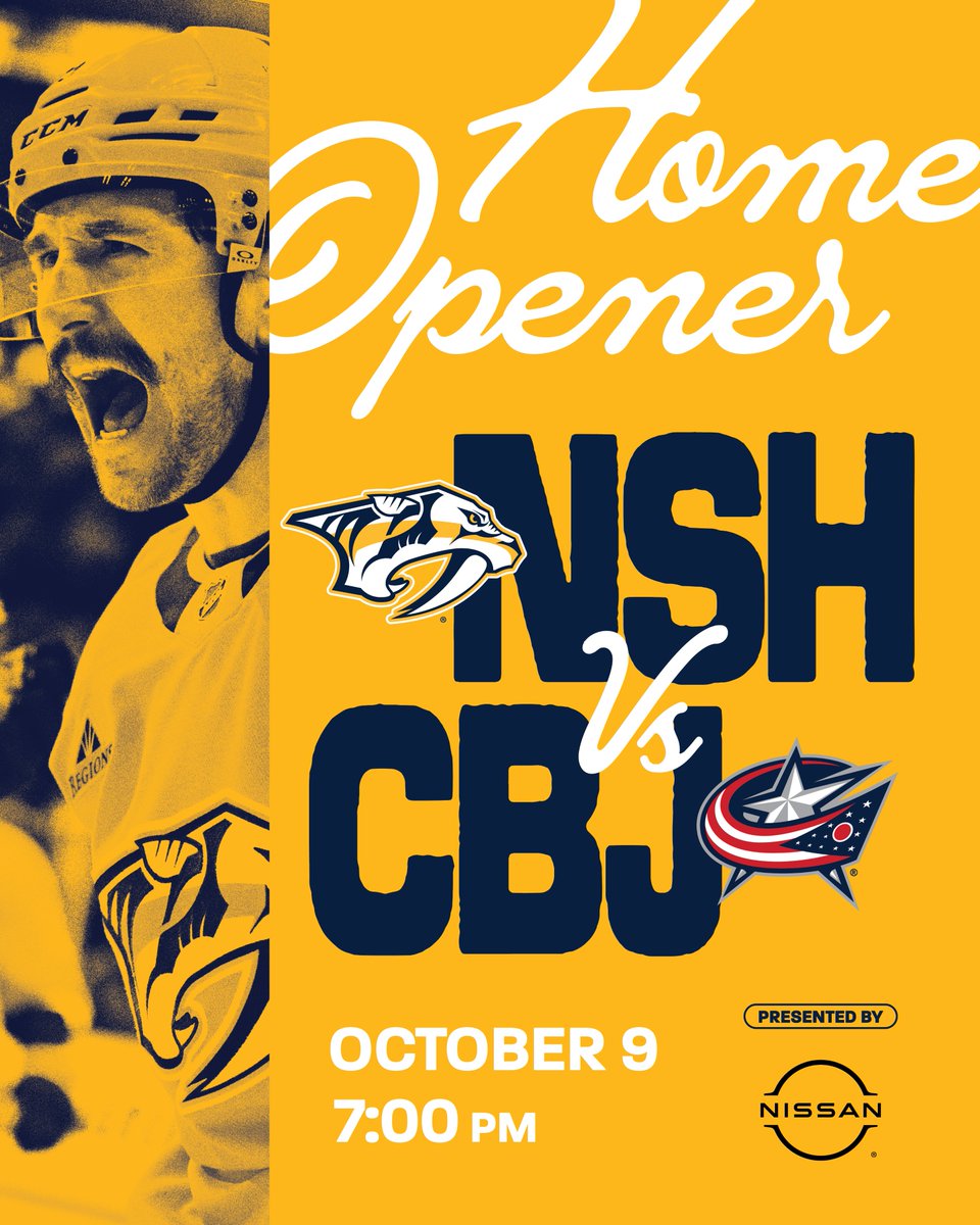 We can’t wait to see you again, Smashville 🤠

Home opener. October 9. Columbus Blue Jackets. Be there!

#Preds x <a href="/NissanUSA/">Nissan</a>