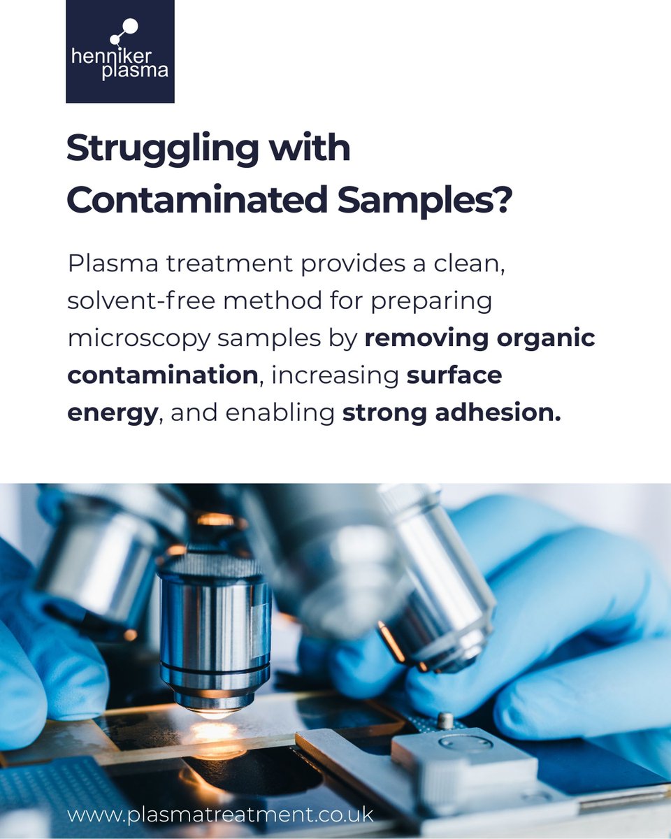 Struggling with contaminated samples in microscopy prep?
Plasma treatment = cleaner, more reactive surfaces for SEM, TEM, AFM &amp; more.

✔️ No solvents
✔️ Better bonding &amp; coating
✔️ Works on glass, silicon, polymers

🔗 Learn more: buff.ly/fKI1mAX

#MicroscopyPrep #Plasma