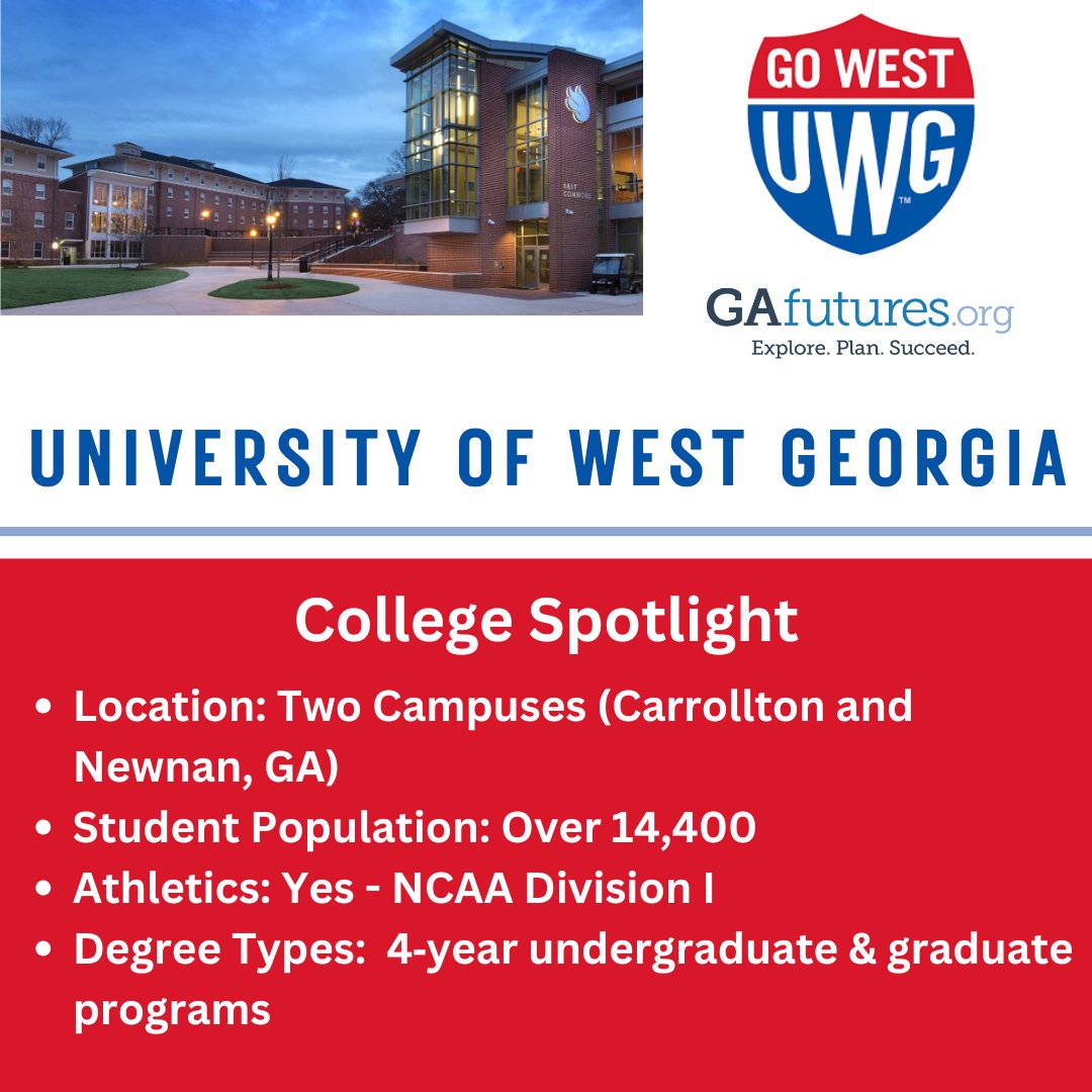 📍 It’s time to go west in our GAfutures College Spotlight! At the University of West Georgia, students join a thriving campus community with strong academics, D-I athletics, and bold school spirit. <a href="/UnivWestGa/">UWG</a> Go Wolves! Learn more here: westga.edu