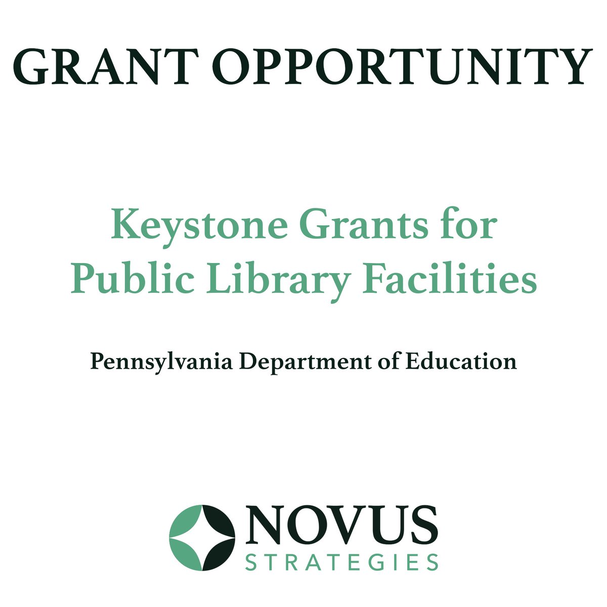 Novus_Strat's tweet image. 📚 Grant Alert: The 2026 Keystone Grants for Public Library Facilities through @PADeptofEd is now open! Municipalities can apply for up to $750K for library construction, rehab &amp;amp; planning. Applications due on October 10 More info: tinyurl.com/ycyzcu3h #LibraryFunding #PAGrants