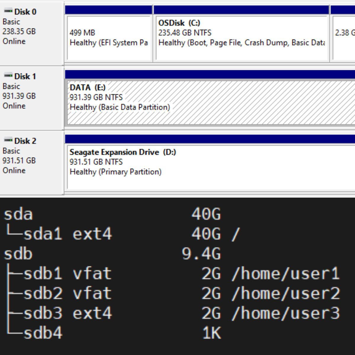 hnasr's tweet image. Machines have disks attached.
Each disk is visualized as an array of fixed size logical blocks( Historically referred to as sectors).
Disks can be logically partitioned. Where each partition takes a start block and an end block.
With that knowledge, everything above it starts…