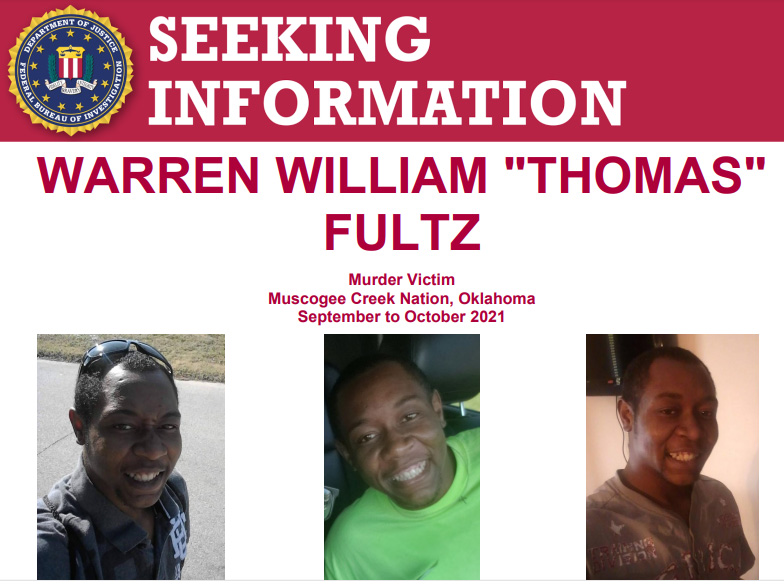 FBIMostWanted's tweet image. The FBI seeks info regarding the death of Warren William "Thomas" Fultz. He went missing from his home in Okmulgee, Oklahoma, on Sept 29, 2021. On Oct 16, 2021, his remains were located in a wooded area in Boynton, Oklahoma: fbi.gov/wanted/seeking…