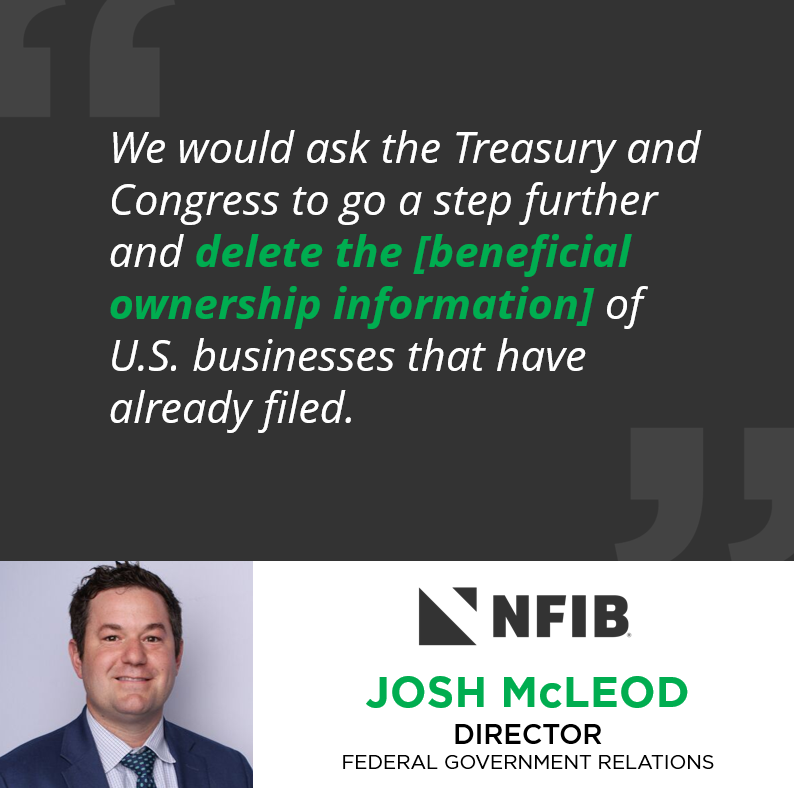 NFIB's tweet image. .@AmerBanker interviewed #NFIB Director of Federal Government Relations Josh McLeod regarding the Corporate Transparency Act and the need to address the #smallbusiness beneficial ownership information (BOI) that was already reported: “We would ask the Treasury and Congress to go…