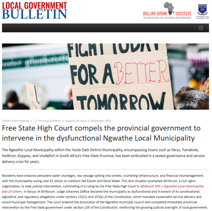 MunicipalNotice's tweet photo. The Free State High Court⚖️ has declared Ngwathe Local Municipality dysfunctional and ordered the provincial government to dissolve the council and implement an urgent recovery plan🤝
Read more: https://t.co/3XUHGbUGCd
#ResearchNotice #NgwatheNotice https://t.co/TSkO6CHPfk