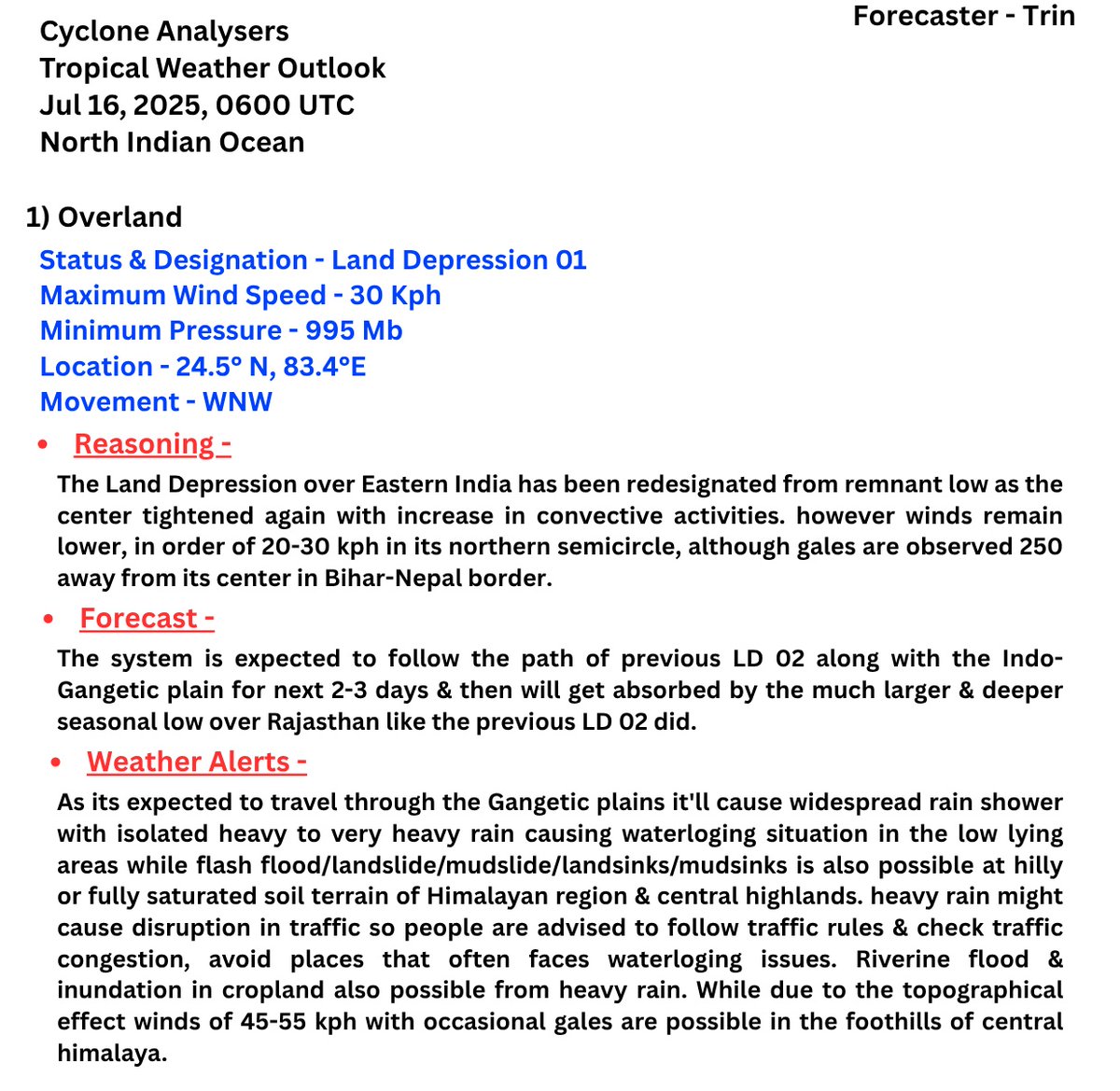 CycloneAnalyser's tweet photo. #TWO
#LD01 continue to move across gangetic plain producing isolated very heavy rain,gale force winds &amp; strong thunderstorms in its periphery while #LD01 absorbed by the seasonal low over #Rajasthan after causing very heavy rains with strong winds in #Punjab,#Pakistan.
Stay tuned https://t.co/NhwAjUUvnL