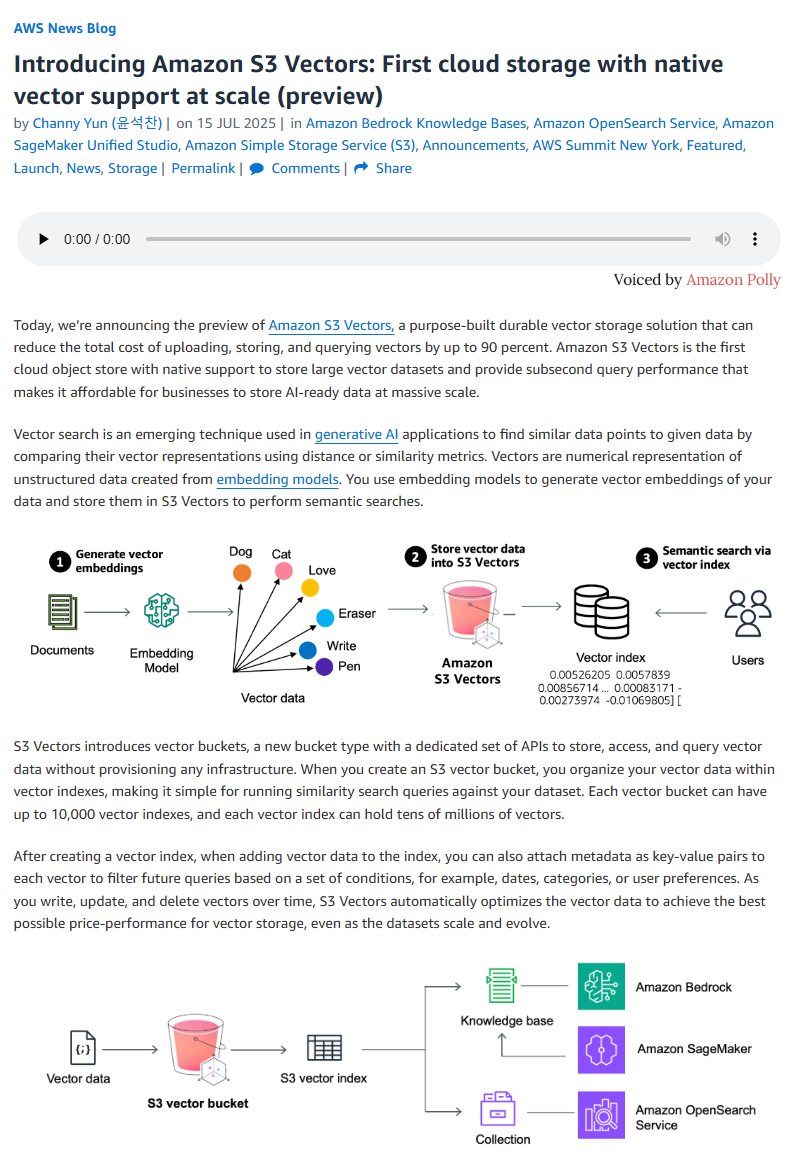 this is interesting, vectors over s3 able to perform semantic searches natively.

I'm wondering how could we offer this in a decentralized way. We'll have to introduce a distributed vector index, that can map the position of the embed docs in a (sharded?) decentralized store.