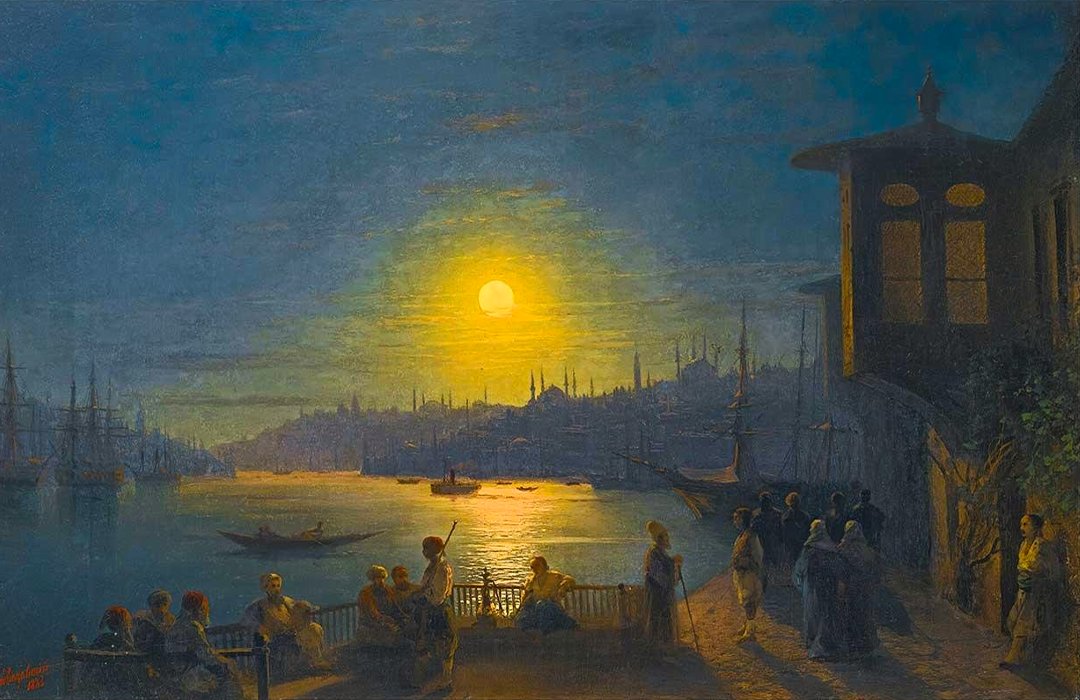 Işık kullanımındaki ustalığıyla bilinen İvan Ayvazovski’nin “Haliç’te Mehtap” eserini yakından inceleyelim! 🤍 🖼️