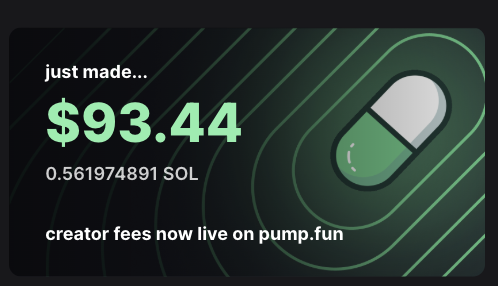 I just claimed $93.44 (0.561974891 SOL) in creator rewards on Pump! pump.fun/profile/8CHNhW…