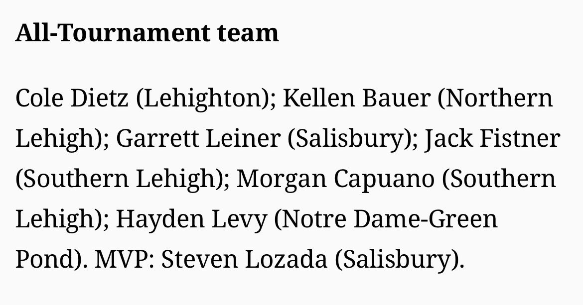 Lehighton Basketball ๐ (@lasd_basketball) on Twitter photo Had a good weekend at the Bash at the Beach Tournament held at Whitehall High School. Tribe went 2-2 on the weekend.
Congrats to Cole Dietz (<a href="/coledietz1/">Cole Dietz</a>) being named to the all-tournament team Had a good weekend at the Bash at the Beach Tournament held at Whitehall High School. Tribe went 2-2 on the weekend.
Congrats to Cole Dietz (<a href="/coledietz1/">Cole Dietz</a>) being named to the all-tournament team