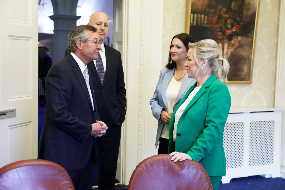 USAmbUK's tweet image. Useful conversation with @ExecOfficeNI First Minister @moneillsf and Deputy First Minister @little_pengelly. Their collective leadership will help us deepen our economic partnerships and shared prosperity. Thanks for hosting me!