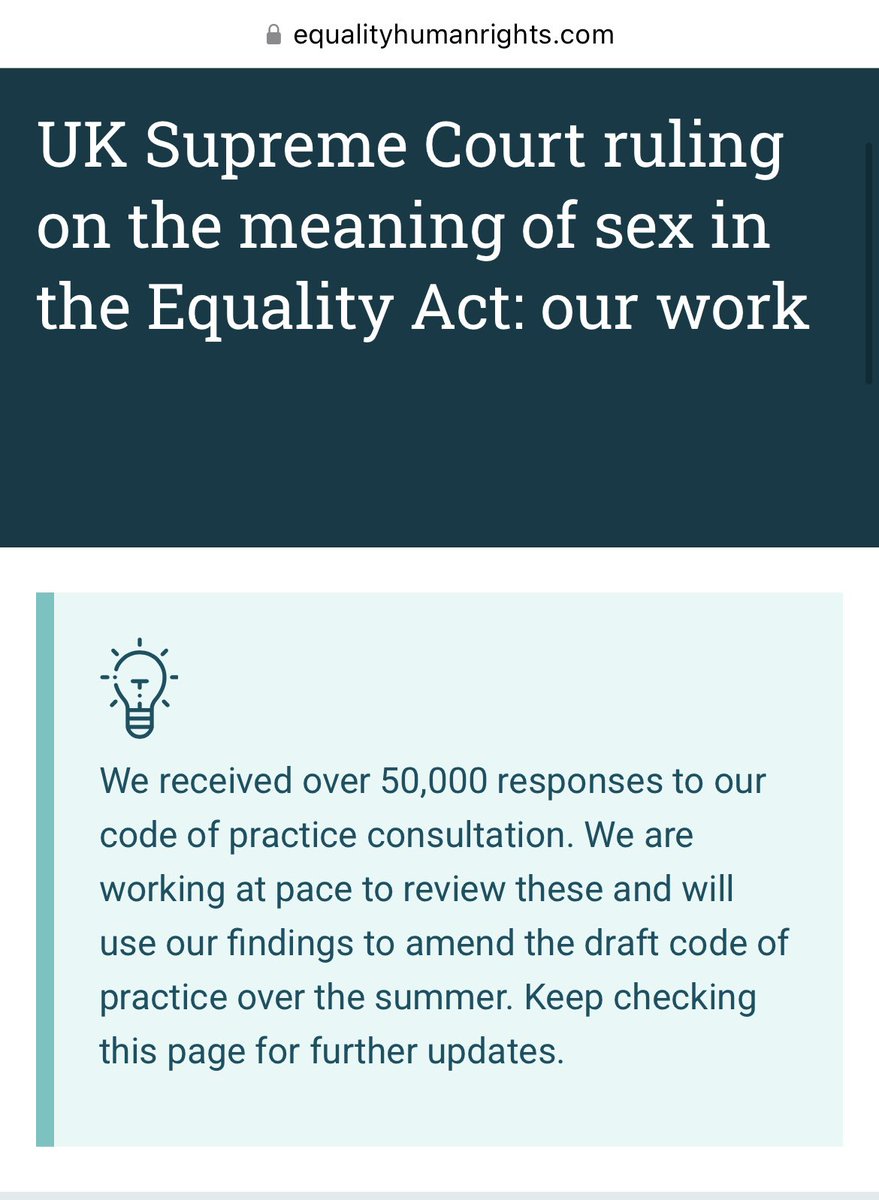 Mollie_Malone1's tweet image. New - EHRC say they received 50,000 responses to public consultation on guidance post Supreme Court ruling on meaning of sex. Guidance to be amended “over the summer.” Had been expected by end of July.