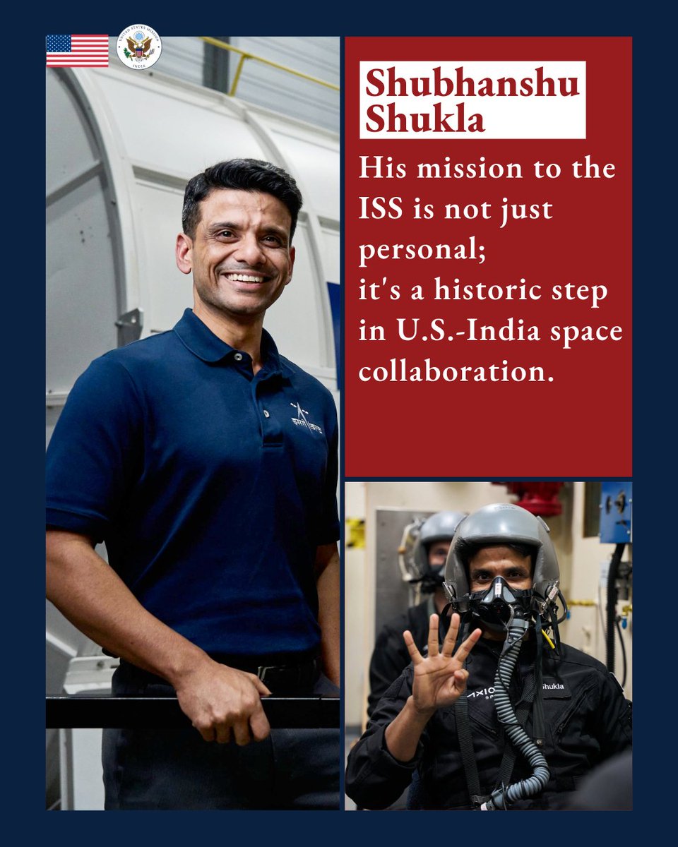 USAndIndia's tweet image. From India to @NASA training in Houston, from launching from Florida to outer space, from the @Space_Station to arrival back off the California coast - we’re proud of the role U.S. expertise and the spirit of U.S.-India space collaboration played as Shubhanshu Shukla “inspired a…