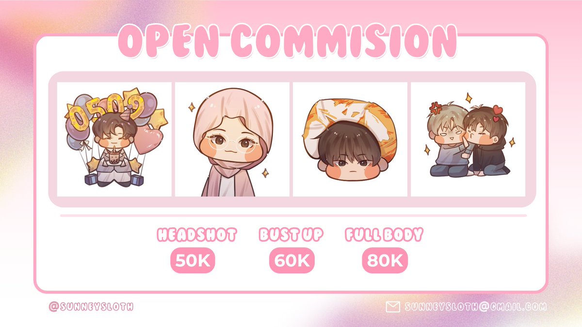 Sunneysloth's tweet image. [RT&apos;s and Like are appreciated]

Hai halo aku buka commission nih. Ada anime style, chibi style, dan YCH. Selengkapnya bisa cek comms sheet dibawah ini ya. Bisa langsung DM aku kalau kalian tertarik, terima kasih! 💗

#opencommission #artidn #commissionsopen #zonakaryaid