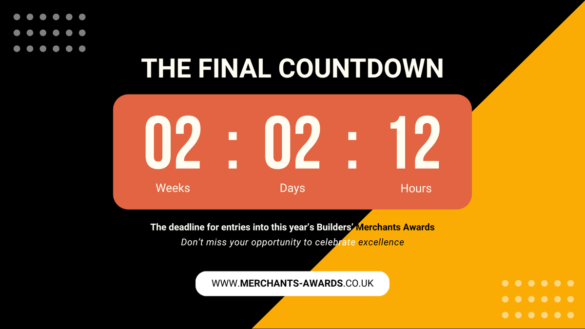 eu1.hubs.ly/H0lLvVv0 We are just over two weeks away from the nominations deadline at this year's #buildersmerchantsawards. Make sure that you submit your entries by the 1st August! #BMAwards #BMAwards25 #BuildingMaterials #BuildersMerchants