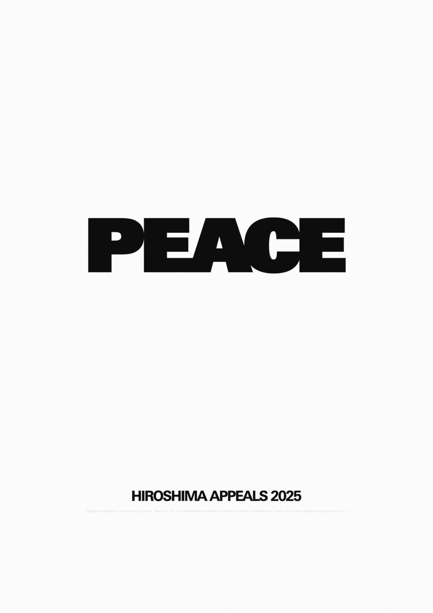axismag's tweet image. JAGDAは、アートディレクターの北川一成が手がけたヒロシマ・アピールズ2025ポスター「PEACE」を公開。

終戦80年を迎える今夏は、北川が平和への願いを込めて「PEACE」を制作。「日本のグラフィックデザイン2025」展にて8月7日まで展示中です。
axismag.jp/posts/2025/07/…