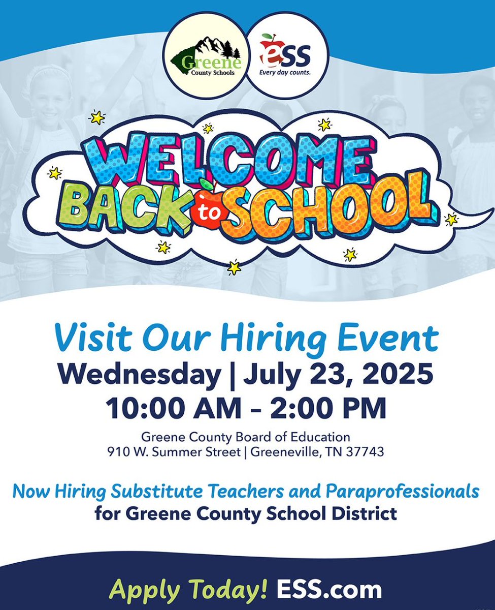 Interested in becoming a substitute teacher or paraprofessional? Join us for a hiring event.