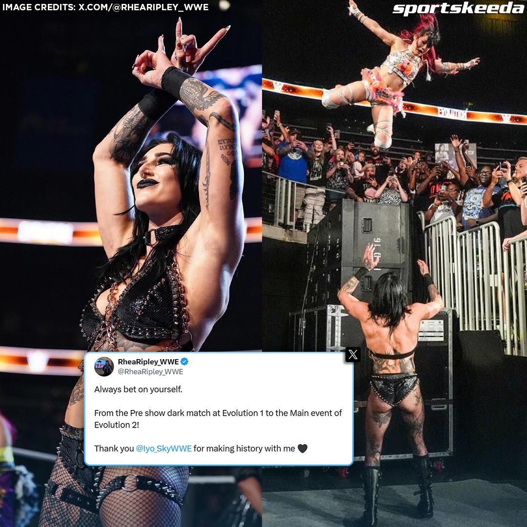 Sportskeeda Wrestling (@skwrestling_) on Twitter photo Mami is proud of how far she has come in the gap between the two Evolution PLEs.
<a href="/RheaRipley_WWE/">RheaRipley_WWE</a> Mami is proud of how far she has come in the gap between the two Evolution PLEs.
<a href="/RheaRipley_WWE/">RheaRipley_WWE</a>