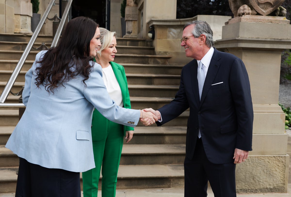 USAmbUK's tweet image. Useful conversation with @ExecOfficeNI First Minister @moneillsf and Deputy First Minister @little_pengelly. Their collective leadership will help us deepen our economic partnerships and shared prosperity. Thanks for hosting me!