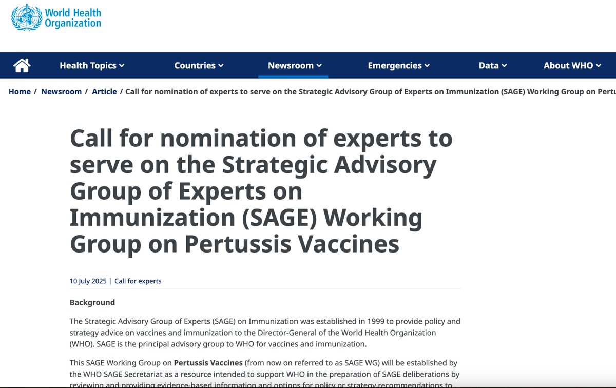 TechNet21Mod's tweet image. The @WHO published a Call for Nominations of experts to serve on the SAGE Working Group on Pertussis Vaccines.
who.int/news-room/arti…