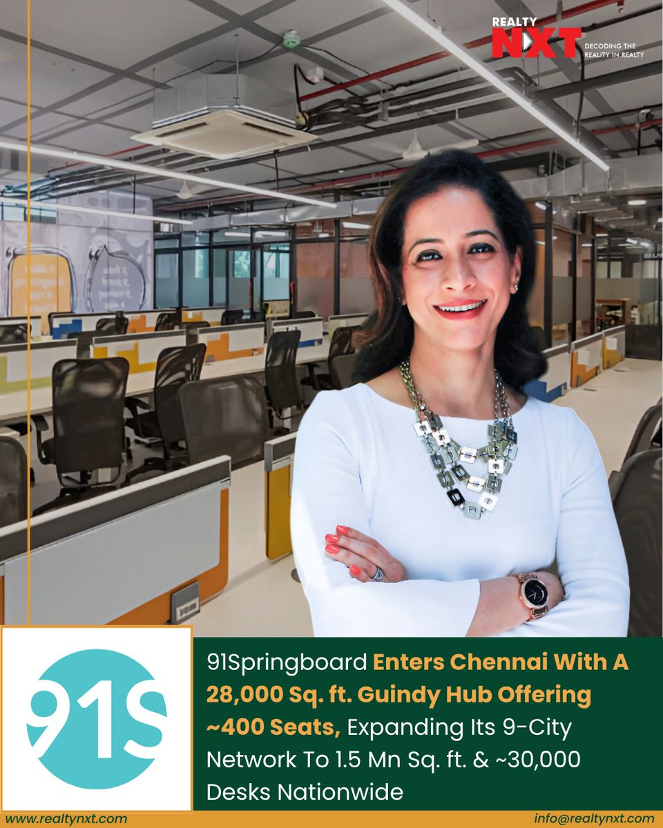 RealtyNXT's tweet image. #News | 91Springboard’s Guindy hub offers flexible office solutions in Chennai’s growing commercial zone, tapping the city’s booming leasing demand.

#RealtyNXT #91Springboard #Chennai #FlexibleWorkspaces #RealEstate #Guindy