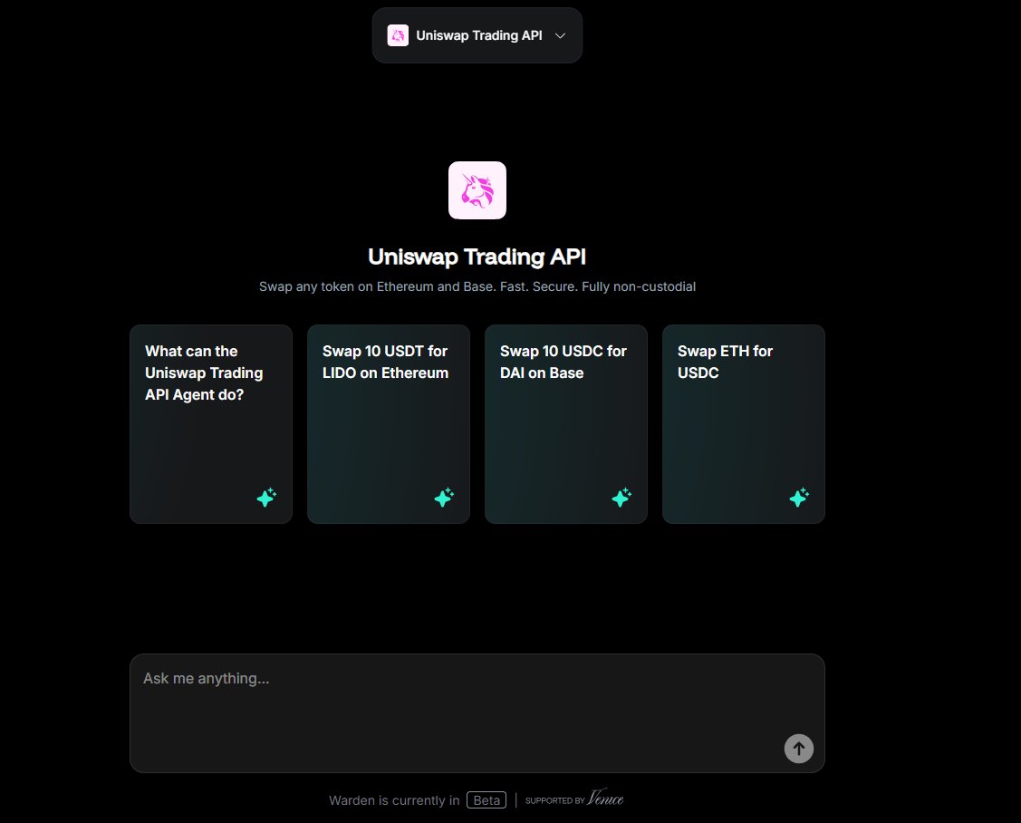 mrBORO's tweet photo. 🚨 New Integration Alert: Uniswap x Warden Agent Hub 

wassup @wardenprotocol fam! did you spot any inside warden app Agent HUB? 

warden protocol integrated new features called "Uniswap Trading API" 

we can swap any token on Ethereum and Base. fast. secure. fully non-custodial withing Uniswap Trading API.

> swap ... USDT for LIDO on Ethereum.
> swap ... USDC for DAI on Base.
> swap ETH for USDC.

warden is building a lot more agents in HUB. let them cook while we focus on yapping! 

believe in $WARD !