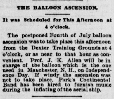 OTDRhodeIsland's tweet image. #OTD July 16, 1892, 'aeronaut' James Allen, of Providence, took off in the hot air balloon Royal Sovereign from Dexter Training Ground. Allen quickly lost control & was tossed from the balloon, breaking his leg. Over 4,000 people were gathered to witness the 'balloon ascension'.