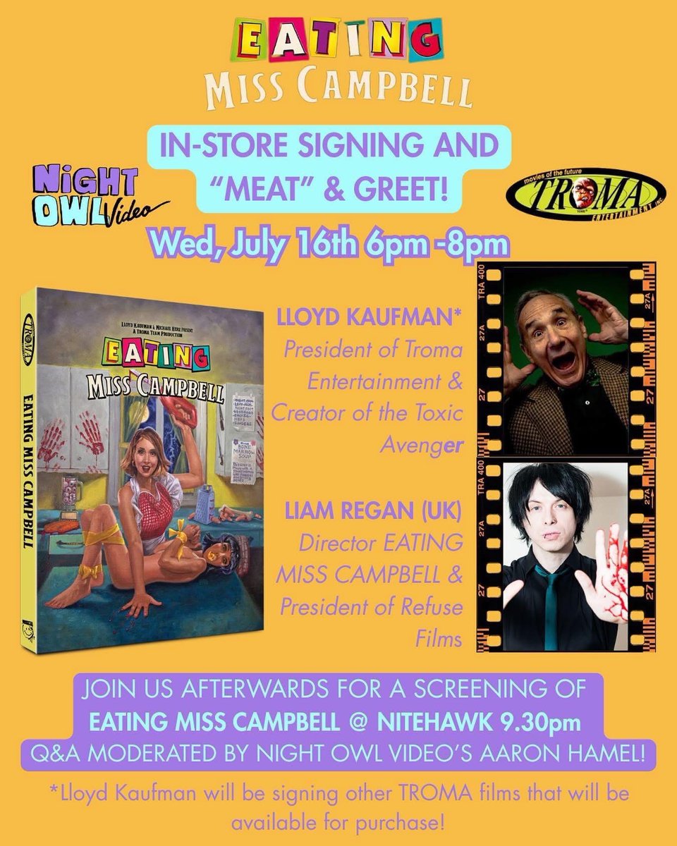 Turkeymanll (@turkeymanll) on Twitter photo Gobble Gobble 🦃
If you live in NYC or nearby please come out tonight for a great opportunity to meet <a href="/lloydkaufman/">Lloyd Kaufman</a> & <a href="/refuseliam/">Liam Regan</a> then you can see a fun film Eating Miss Campbell with a Q & A at the end.
<a href="/Troma_Team/">ᴛʀᴏᴍᴀ ᴇɴᴛᴇʀᴛᴀɪɴᴍᴇɴᴛ</a> <a href="/refusefilms/">Refuse Films</a>
<a href="/TromaNOWApp/">𝐓𝐫𝐨𝐦𝐚 𝐍𝐎𝐖!</a> Gobble Gobble 🦃
If you live in NYC or nearby please come out tonight for a great opportunity to meet <a href="/lloydkaufman/">Lloyd Kaufman</a> & <a href="/refuseliam/">Liam Regan</a> then you can see a fun film Eating Miss Campbell with a Q & A at the end.
<a href="/Troma_Team/">ᴛʀᴏᴍᴀ ᴇɴᴛᴇʀᴛᴀɪɴᴍᴇɴᴛ</a> <a href="/refusefilms/">Refuse Films</a>
<a href="/TromaNOWApp/">𝐓𝐫𝐨𝐦𝐚 𝐍𝐎𝐖!</a>