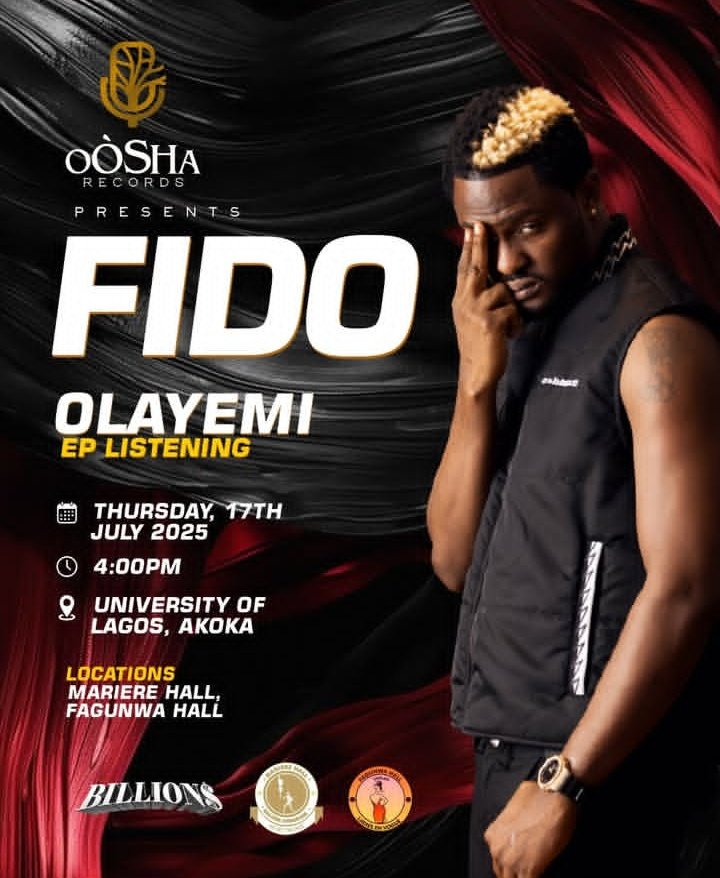 OSHA_FC's tweet image. Mr Fido preparers to drop his very first EP "OLAYEMI"as he holds his EP listening party at university of Lagos akoka
Be there 🔥