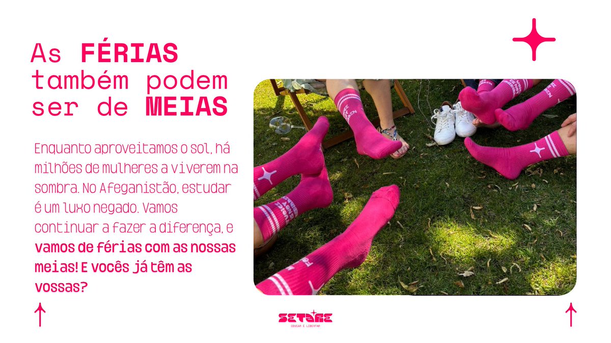 SetareFutures's tweet photo. A nossas meias têm 𝐬𝐮𝐩𝐞𝐫𝐩𝐨𝐝𝐞𝐫𝐞𝐬: cada par apoia o caminho de uma jovem mulher afegã rumo à sua liberdade.
📢Já têm as vossas?
Boas férias! 🏖️
#EducarÉLibertar #MeiasComPropósito #SETARE https://t.co/RHT9jTg29I