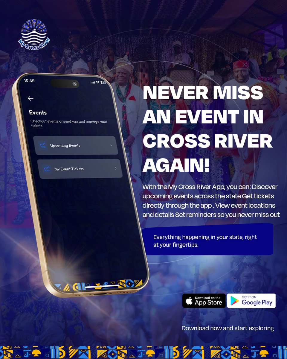 mycrossriverapp's tweet photo. Want to know what’s happening in Cross River and actually attend?

Find upcoming events and get your tickets instantly on the My Cross River App.

Everything you need, all in one place.

#mycrossriverapp #crossriverevents #crossriverstate #eventtickets #digitalcrossriver #calabar https://t.co/galQqech4E
