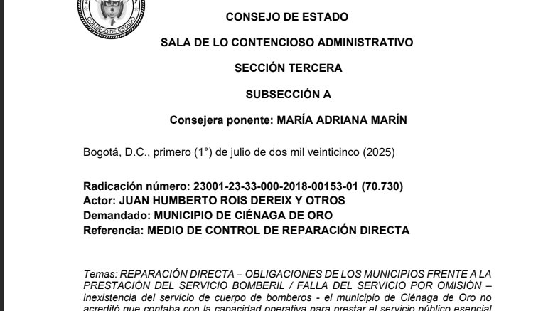 Consejo de Estado. CONDENA. REPARACIÓN DIRECTA. OBLIGACIÓN DE MUNICIPIOS FRENTE A LA PRESTACIÓN DEL SERVICIO BOMBERIL. Inexistencia del servicio de cuerpo de bomberos. El municipio no acreditó que contaba con la capacidad operativa para prestar el servicio público esencial